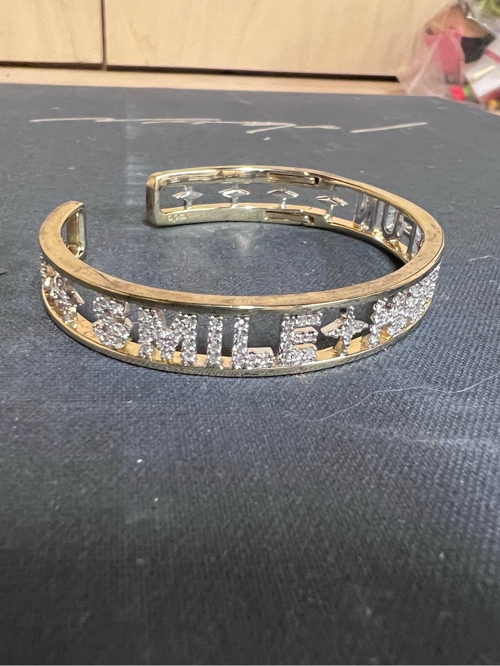 APM Monaco SMILE HAPPY FUN GOLD PLATED CZ cuff bracelet